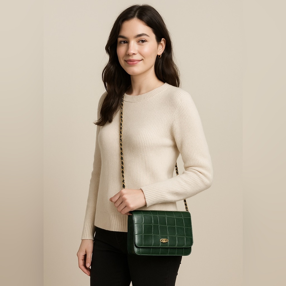 Vintage L.J. Simone New York Crocodile-Embossed Leather Bag – Deep Forest Green - Picture 11 of 11